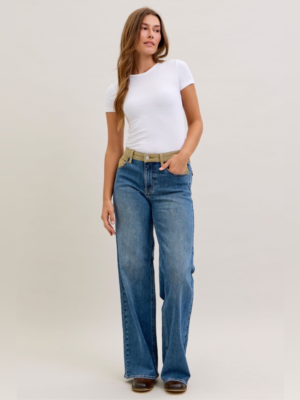 Judy Blue MR Column Straight Jeans with Corduroy Waist - Picture 5 of 11